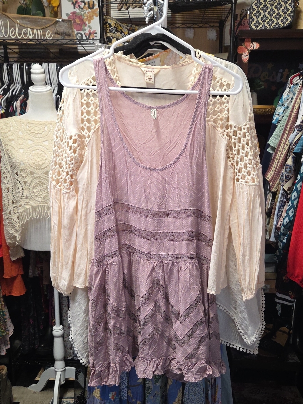 Free People Voile & Lace Trapeze Dress Pink S